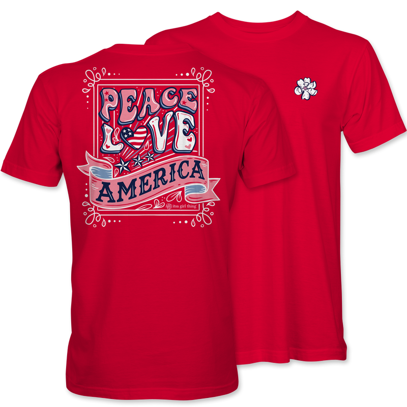 Peace Love America Itsa Girl Thing Short Sleeve Cotton T Shirt