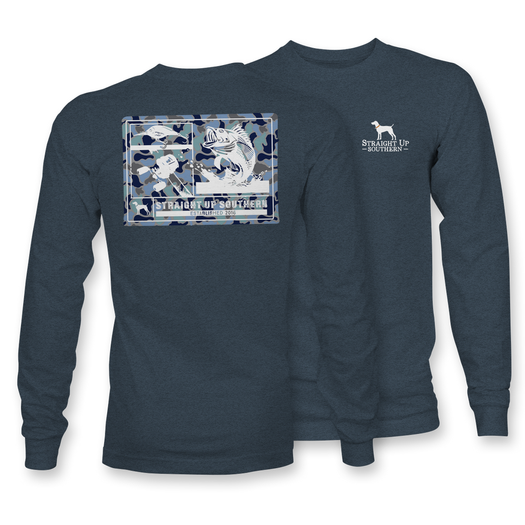 Bass Camo Patch - LONG SLEEVE - 22539 - Heather Navy