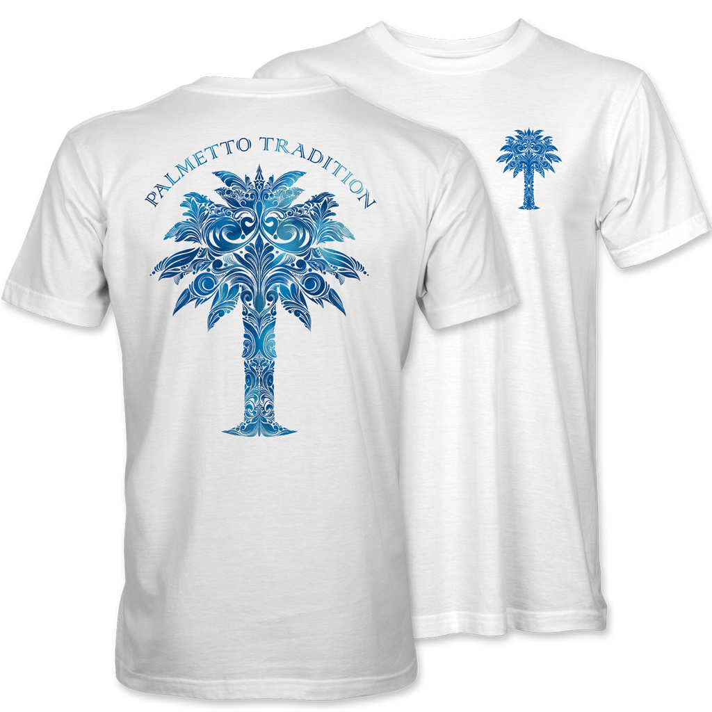 Blue Pattern Palmetto - 22747 - White